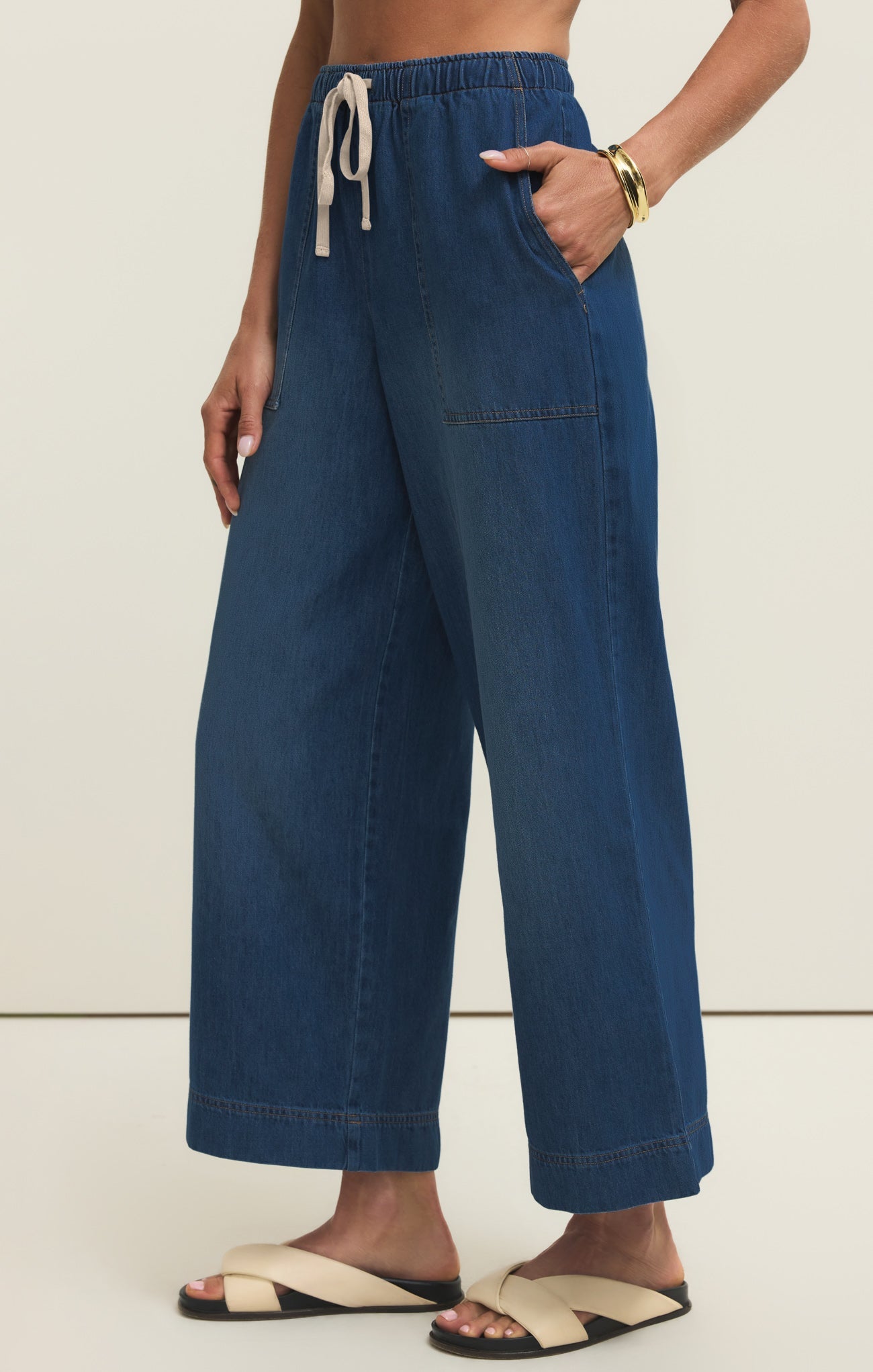 Z Supply Daycation Denim Utility Pant in Deep Water, side view