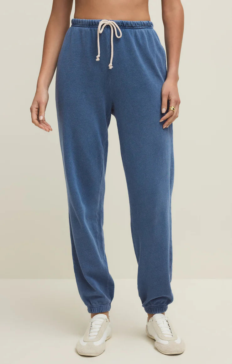 Z Supply Downtown Knit Denim Jogger in Calypso Blue, front view