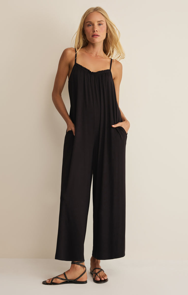Z Supply Day Off Jumpsuit in Black - front view