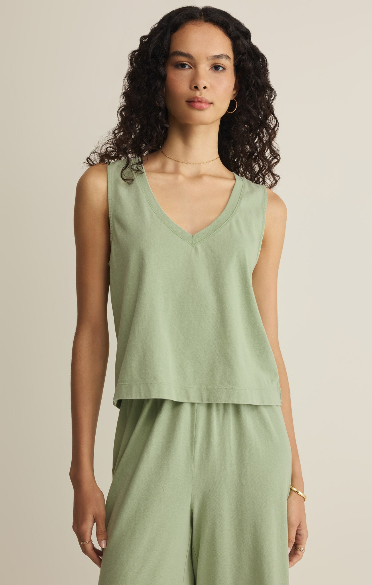 Z Supply Sloane V-Neck Top in Crystal Green - front view