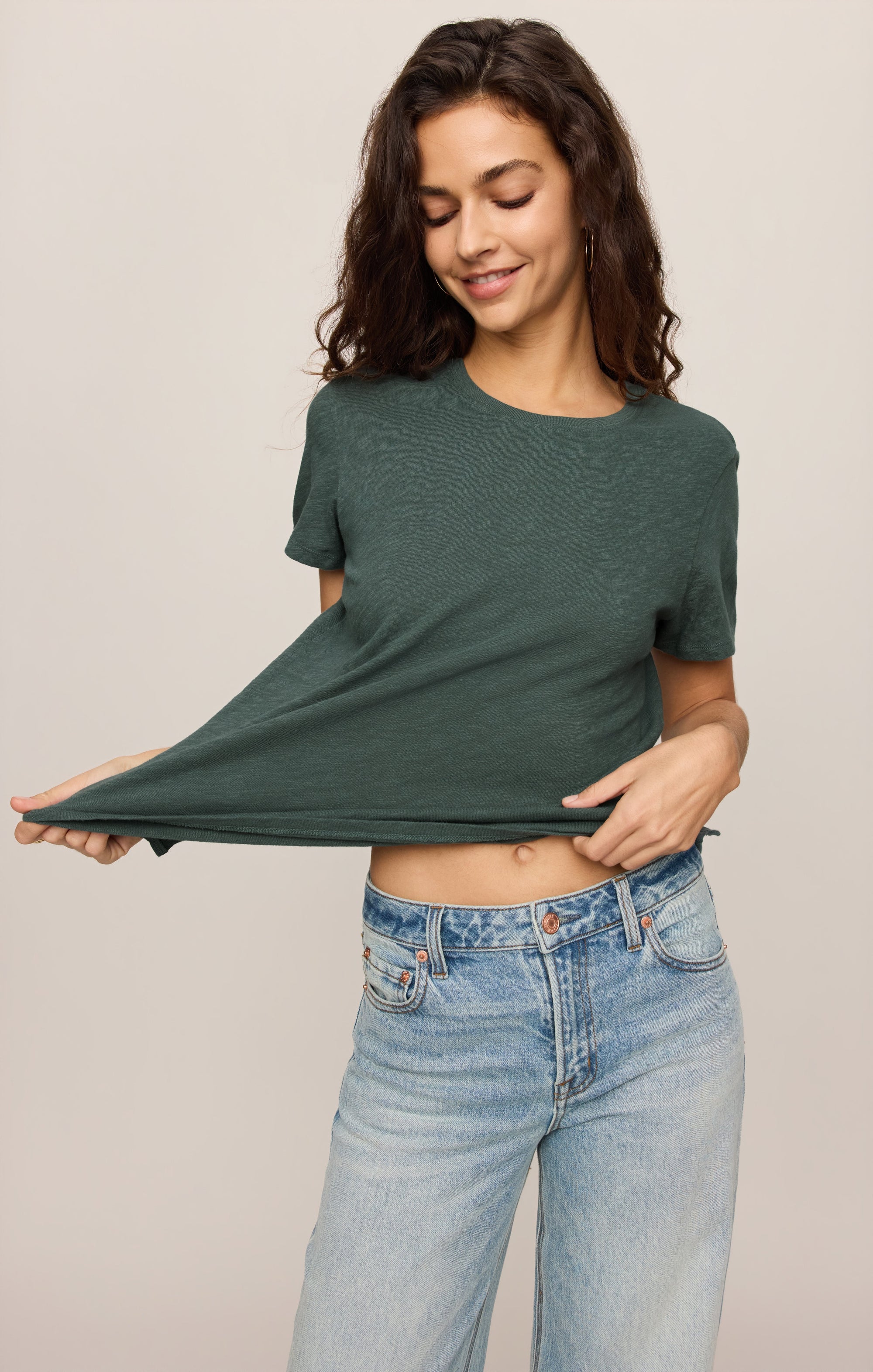 Z Supply Foundation Slub Tee in Emerald Cove - detail view