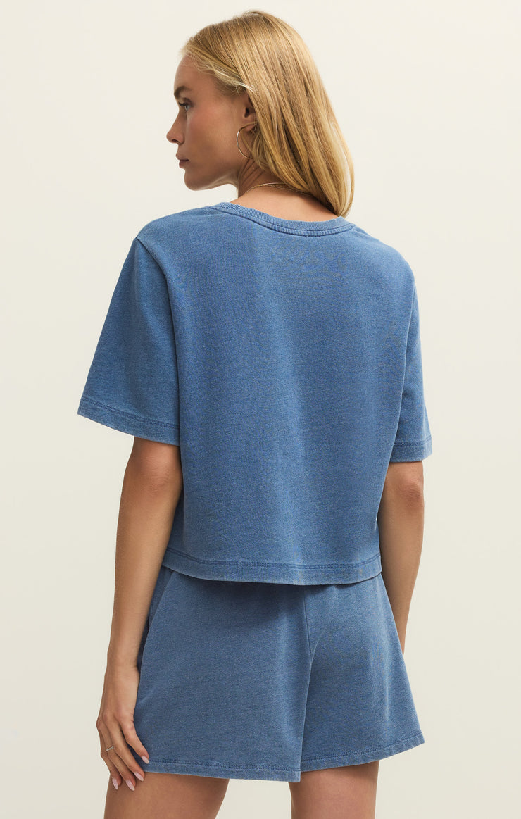 Z Supply Curran Knit Denim Sweatshirt in Calypso Blue - back view