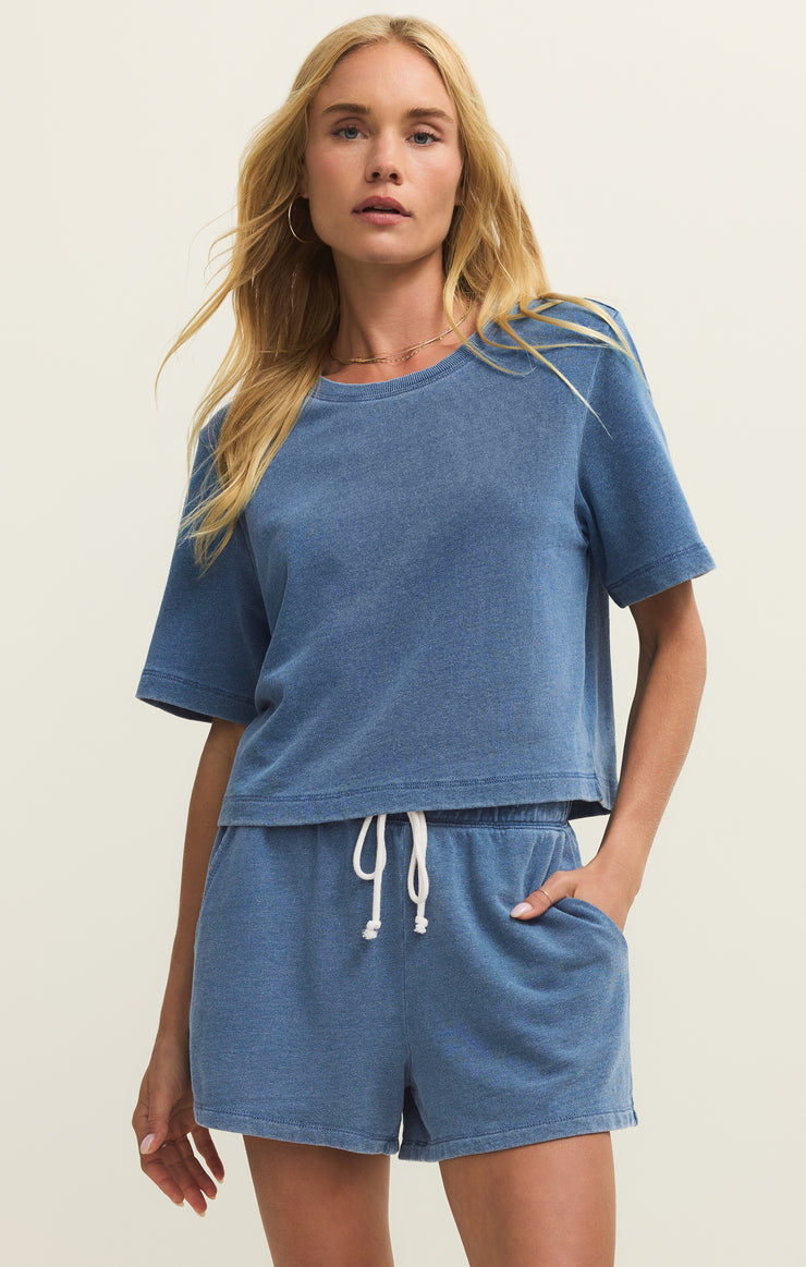 Z Supply Curran Knit Denim Sweatshirt in Calypso Blue - front view