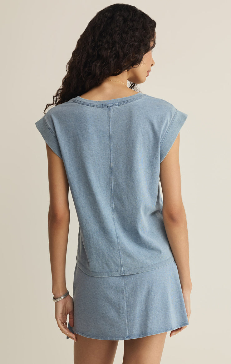 Z Supply Camino Denim Top in Ocean Air Indigo - back view