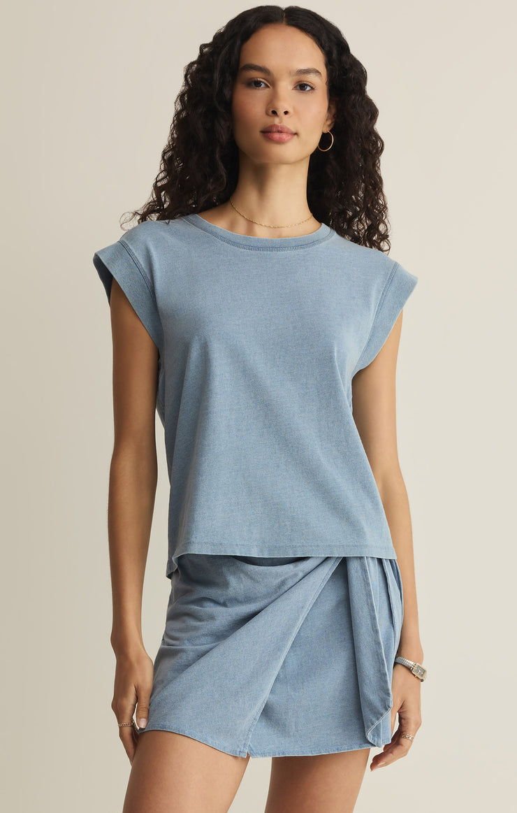 Z Supply Camino Denim Top in Ocean Air Indigo - front view