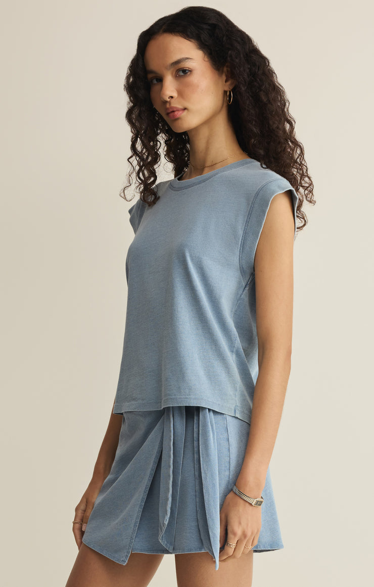 Z Supply Camino Denim Top in Ocean Air Indigo - side view
