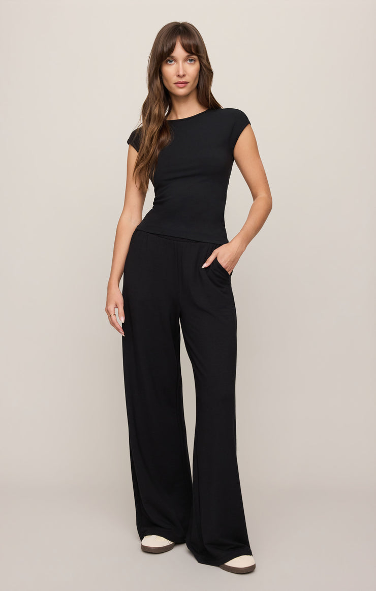 Z Supply Soft Trace Top in Black - worn, front and back