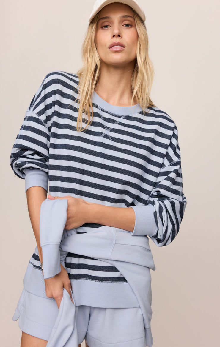 Z Supply Everyday Stripe Crew in Eclipse - detail view
