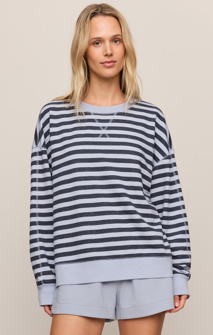 Z Supply Everyday Stripe Crew in Eclipse - front view