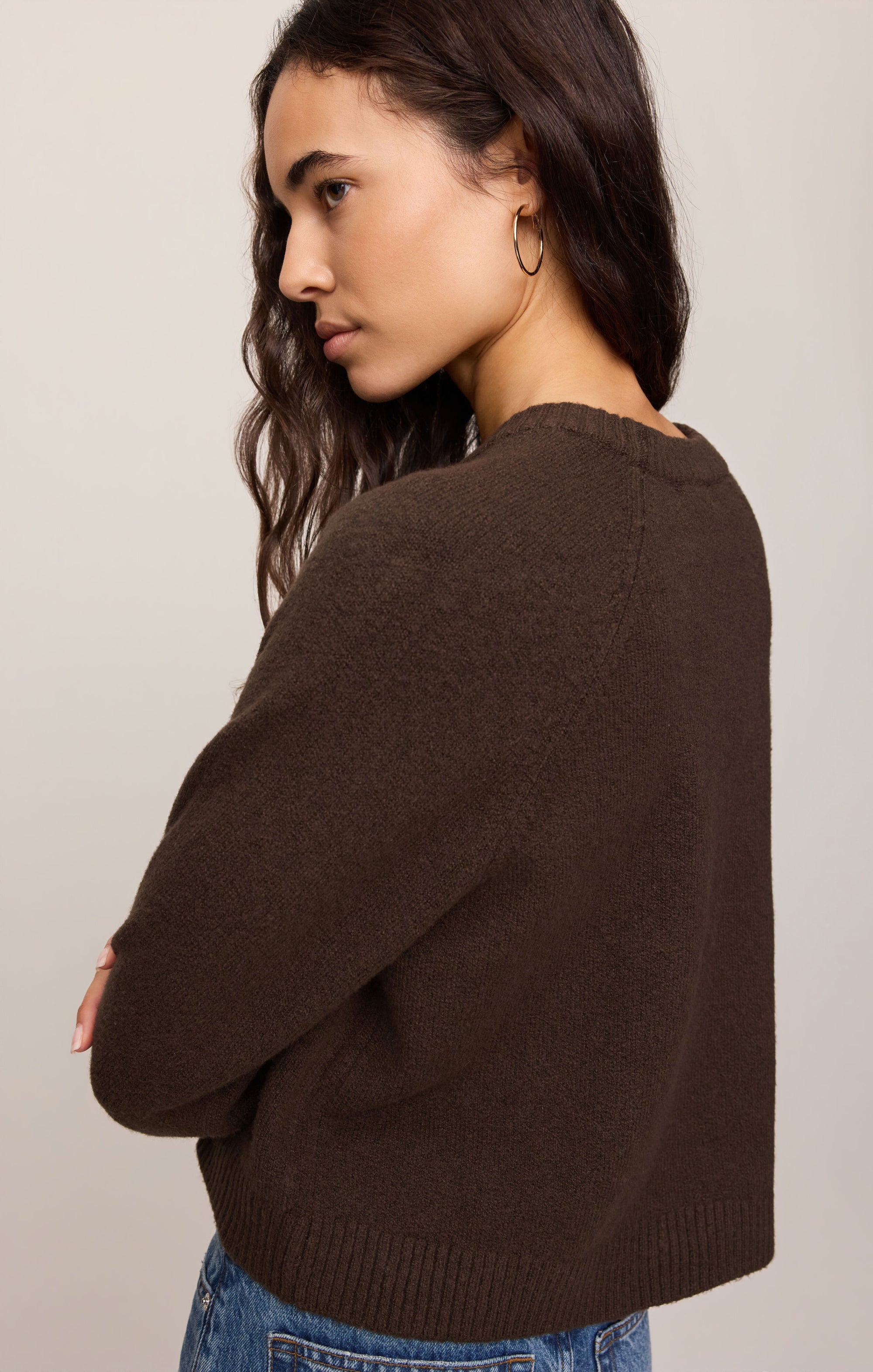 Z Supply Coming Up Sweater in Dark Chocolate - detail view