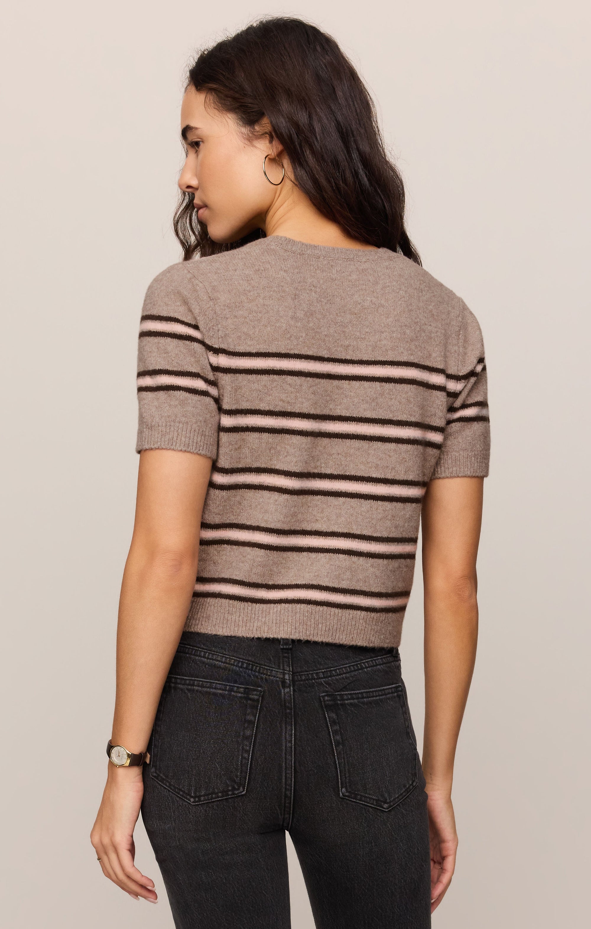 Z Supply Gatewood Stripe Sweater in Heather Ash - back view