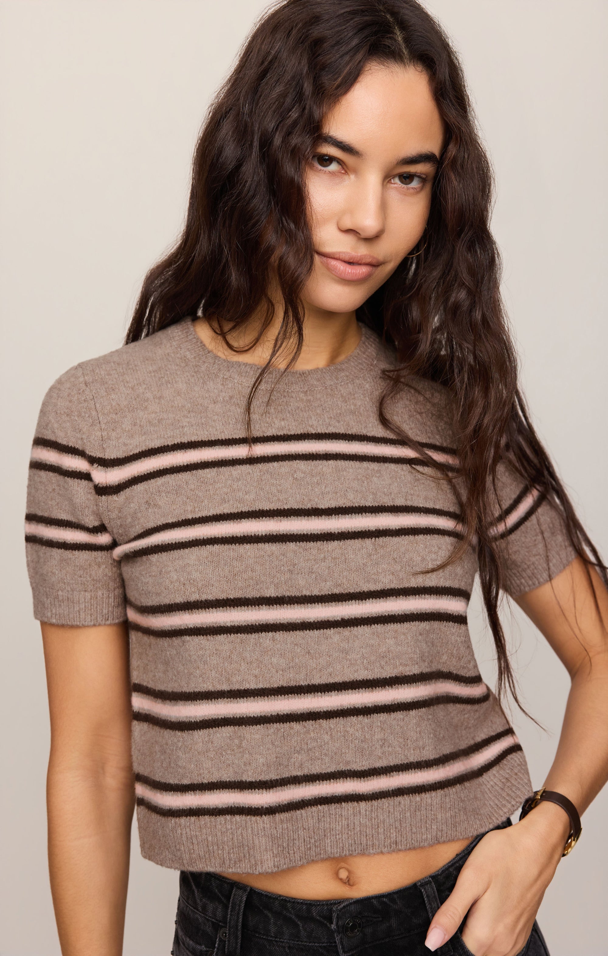 Z Supply Gatewood Stripe Sweater in Heather Ash - detail view