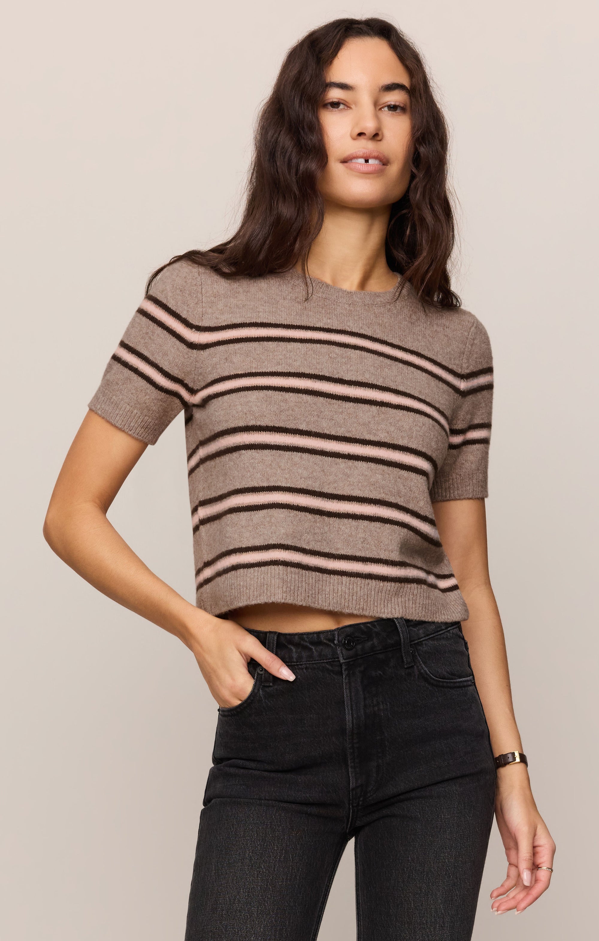 Z Supply Gatewood Stripe Sweater in Heather Ash - front view