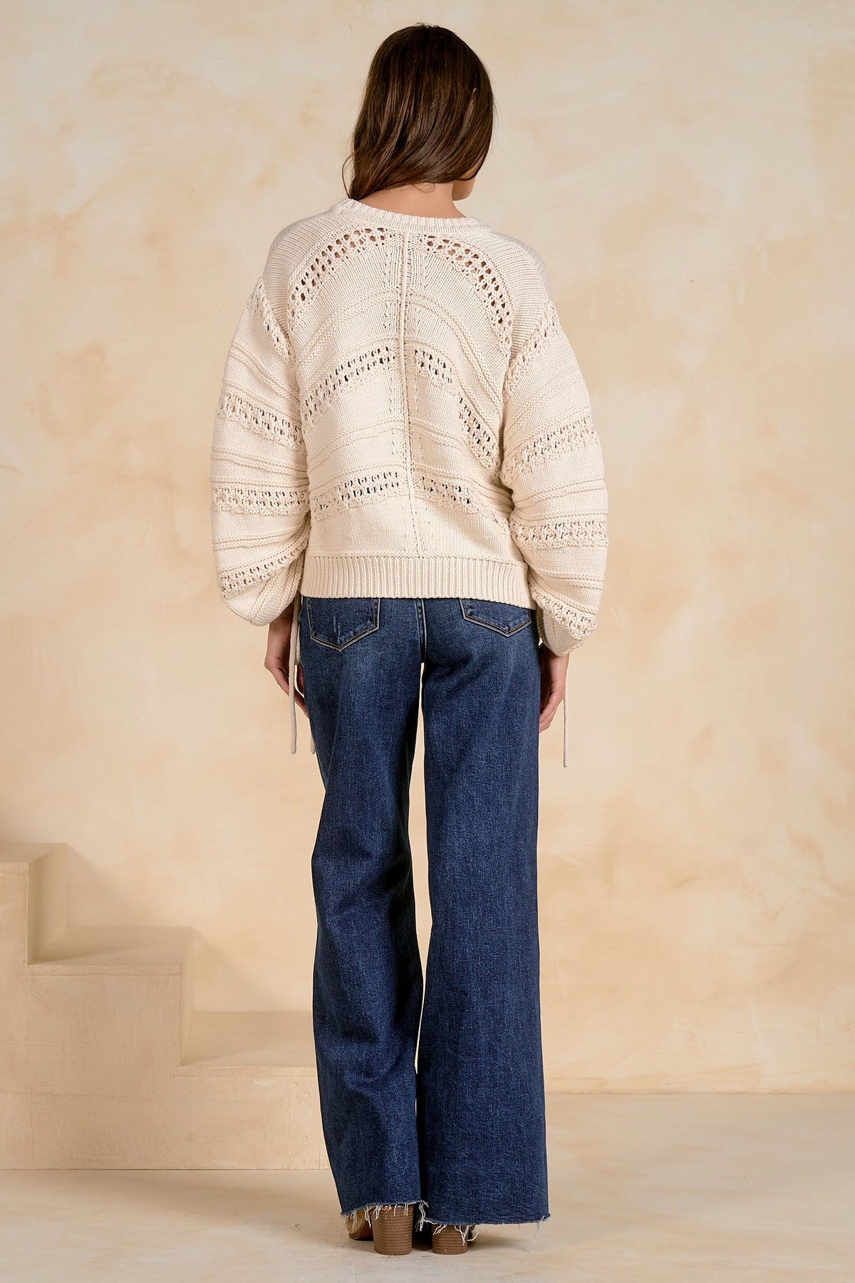 Elan Open Knit Tie Sweater - Off White detail view