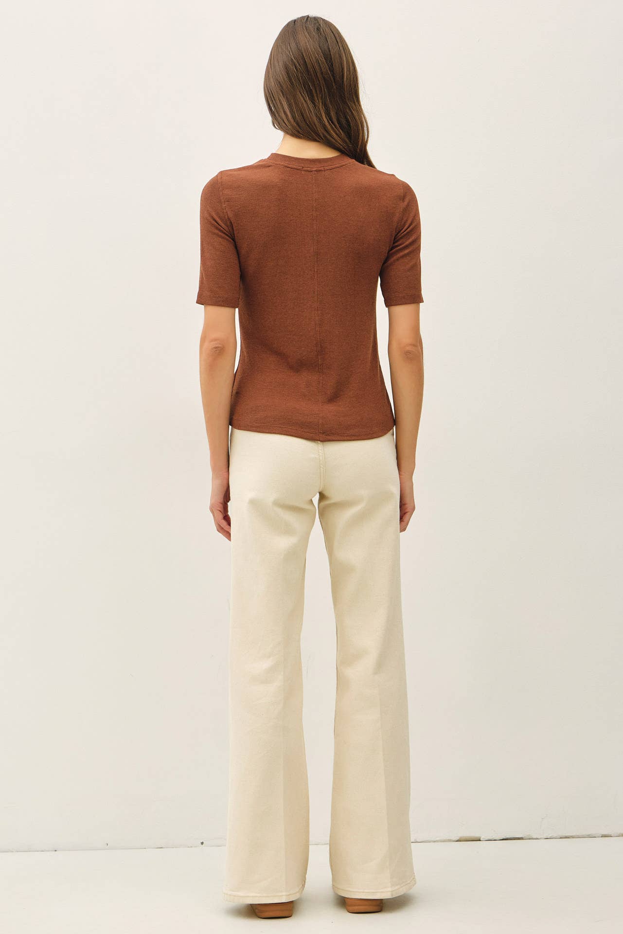 Modal Ribbed Crewneck-Rust