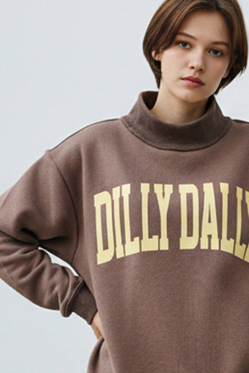 Bucketlist Dilly Dally Mockneck Sweatshirt - Coffee