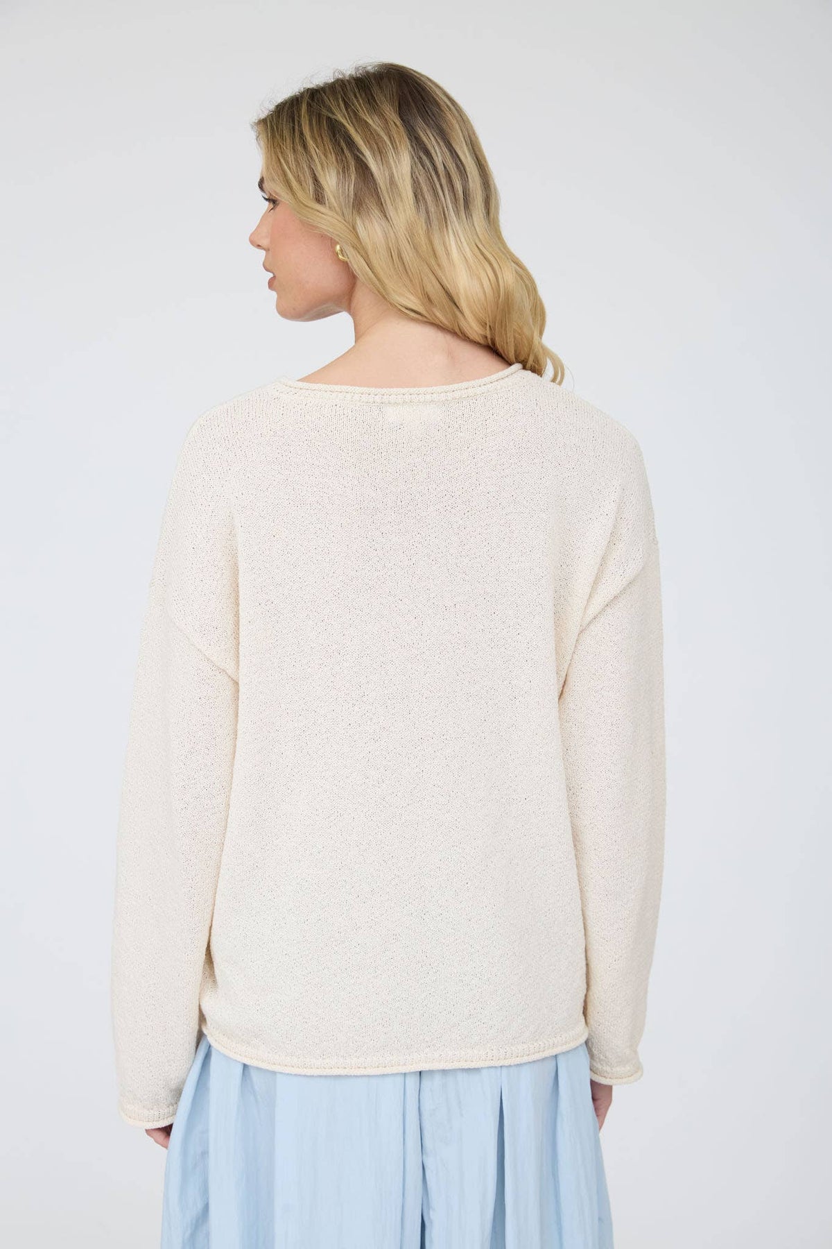 Blu Pepper Textured Raw Edge Sweater Oatmeal back