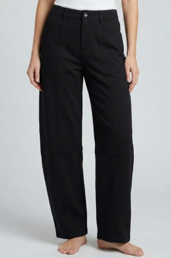 Front view of the APNY Barrel Leg Ponte in Black