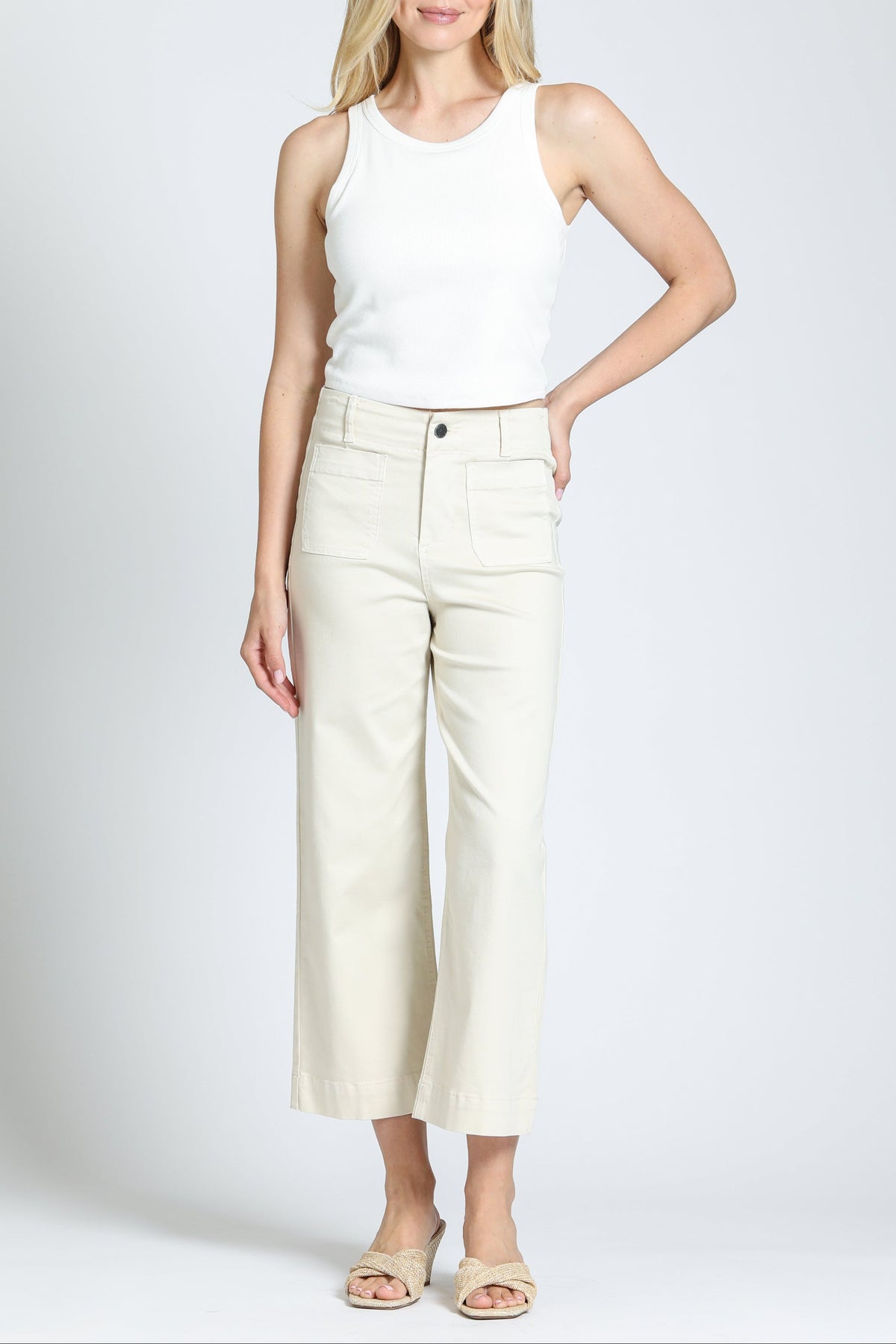 Back view of the APNY Cropped Wide Leg Pant with Patch Pocket in Natural