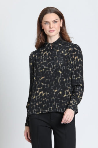 Front view of the APNY Puff Sleeve Blouse in Onyx &amp; Amber