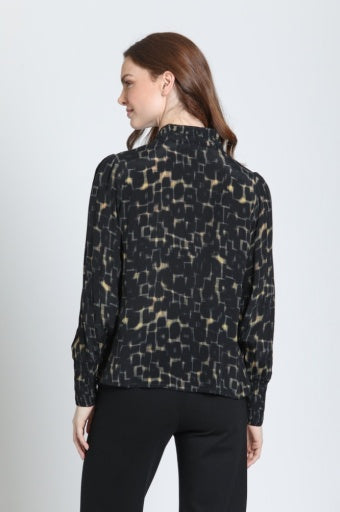 Side view of the APNY Puff Sleeve Blouse in Onyx &amp; Amber