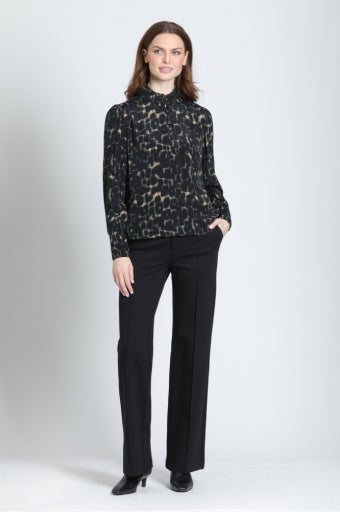 Back view of the APNY Puff Sleeve Blouse in Onyx &amp; Amber
