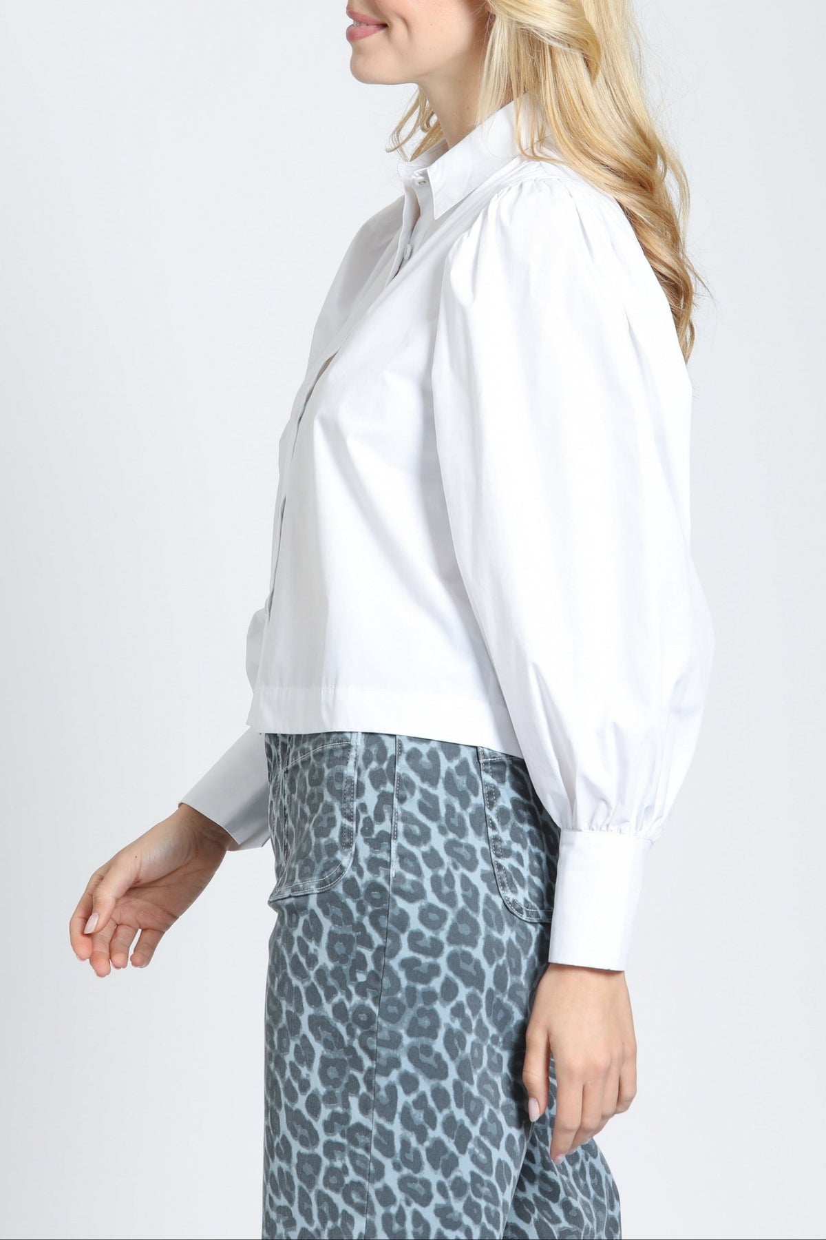Close-up of the puff sleeve detail on the APNY Puff Sleeve Shirt