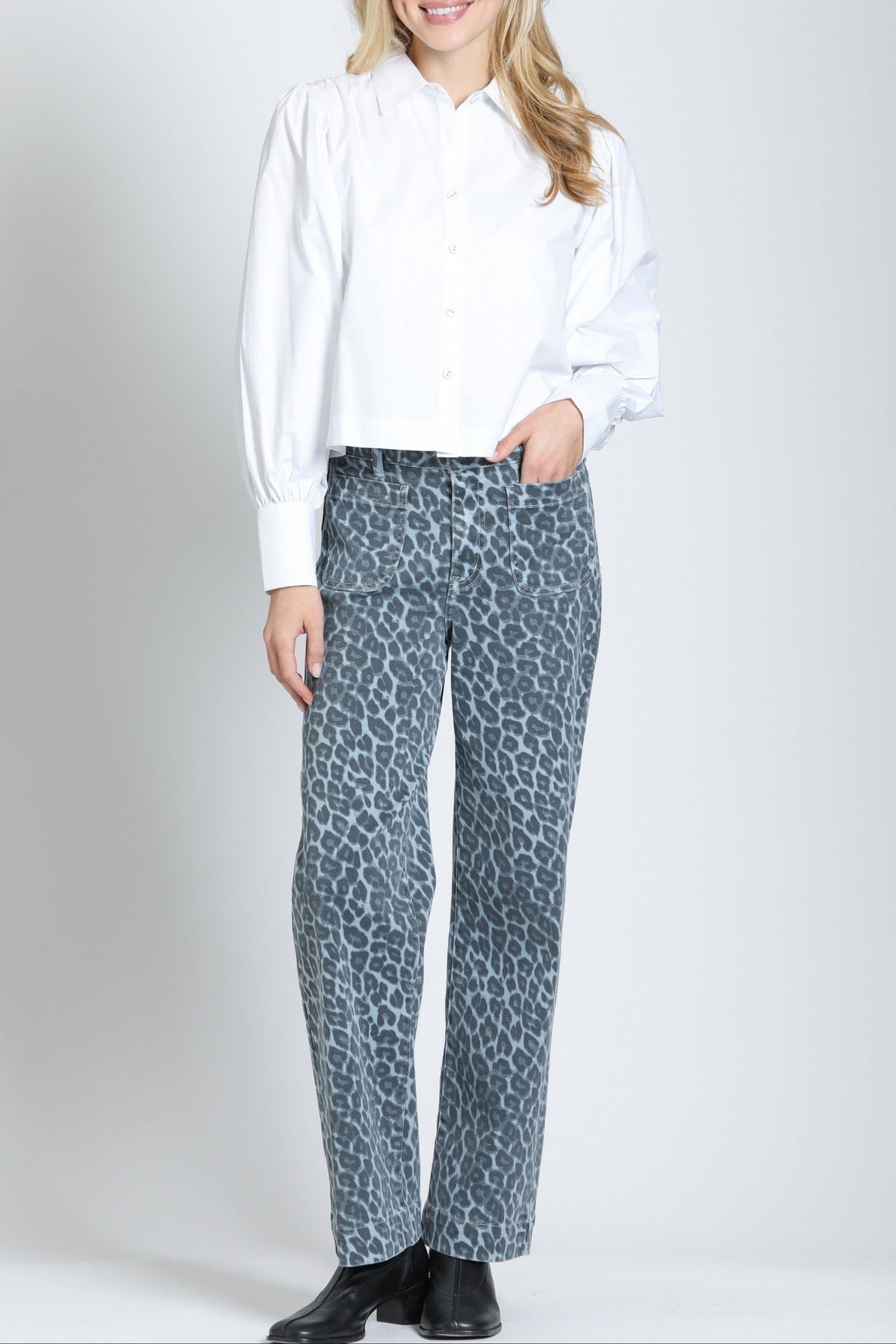 Back view of the APNY Puff Sleeve Shirt in White