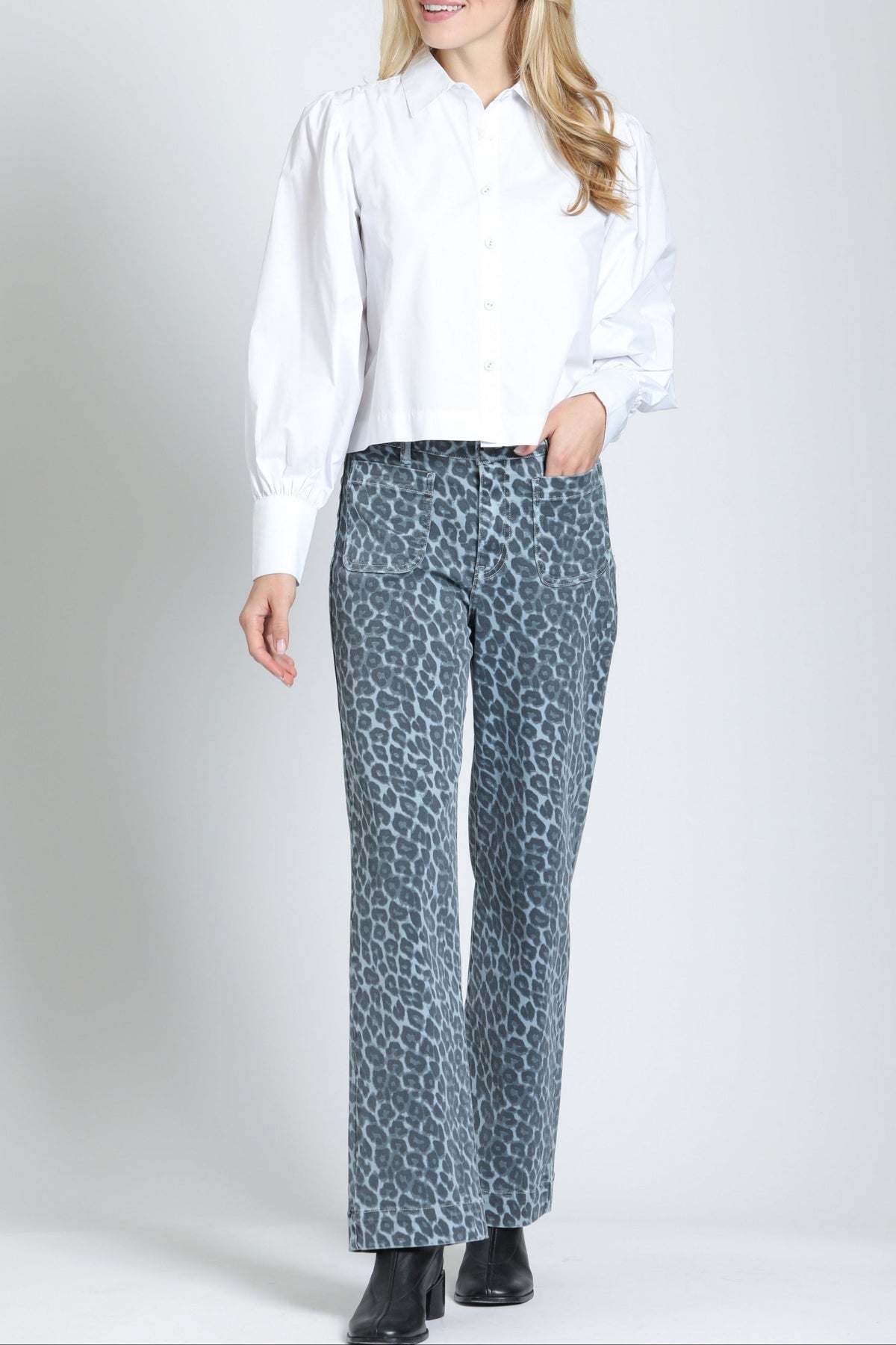 Full-length view of the APNY Puff Sleeve Shirt in White