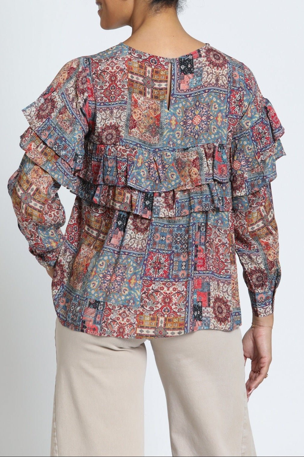 APNY Ruffled Peasant Blouse in Dusty Rose Multi, view 2