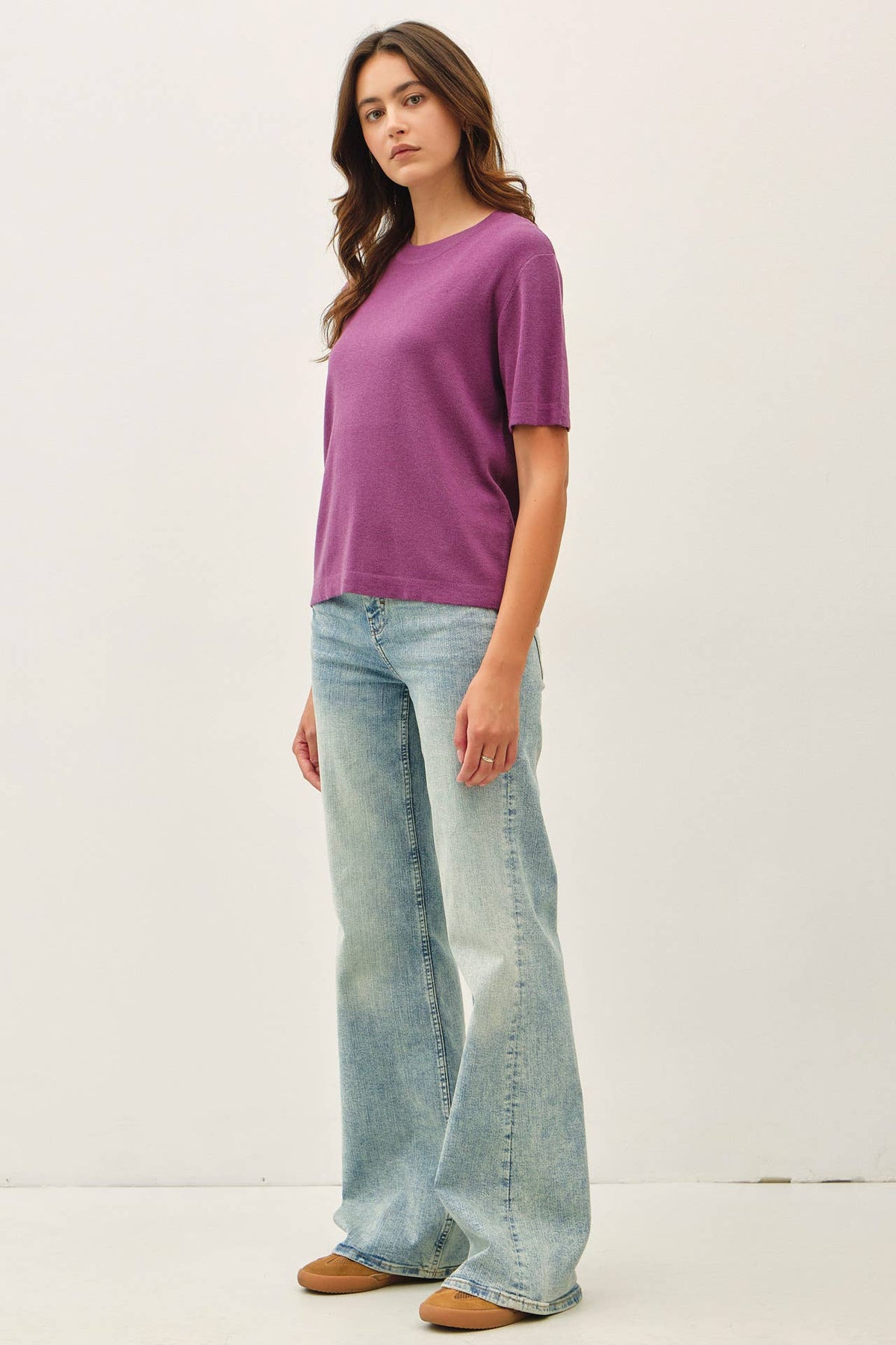 Cashmere Blended Short Sleeve Sweater - Olive