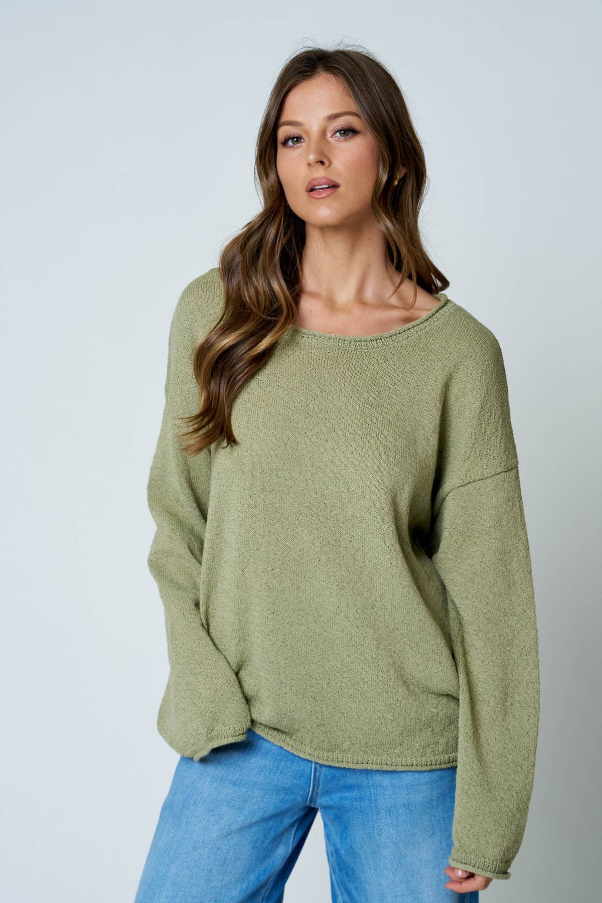 Blu Pepper Textured Raw Edge Sweater- Oatmeal