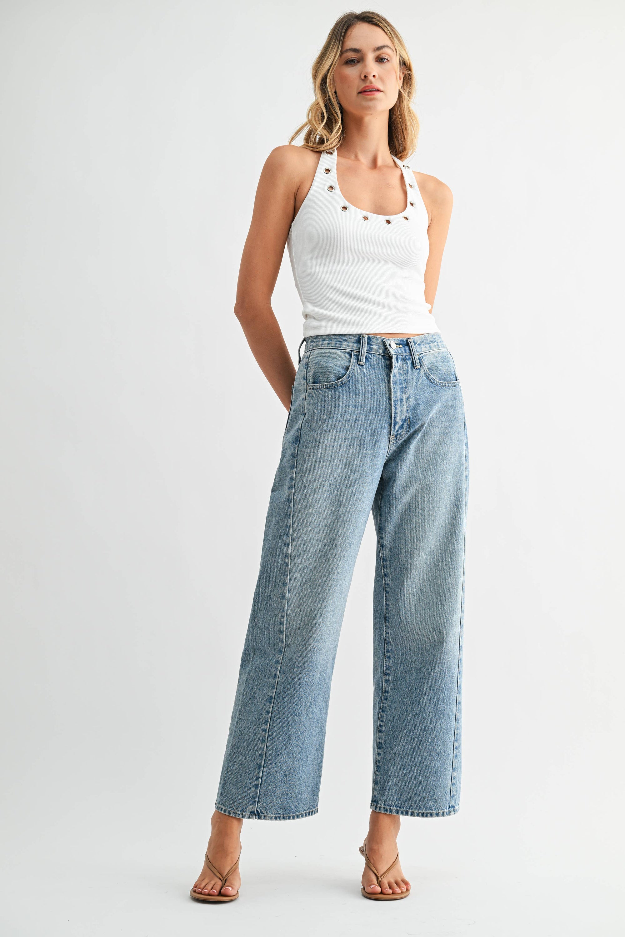Just Black Twist Seam Barrel Jean - Medium Denim