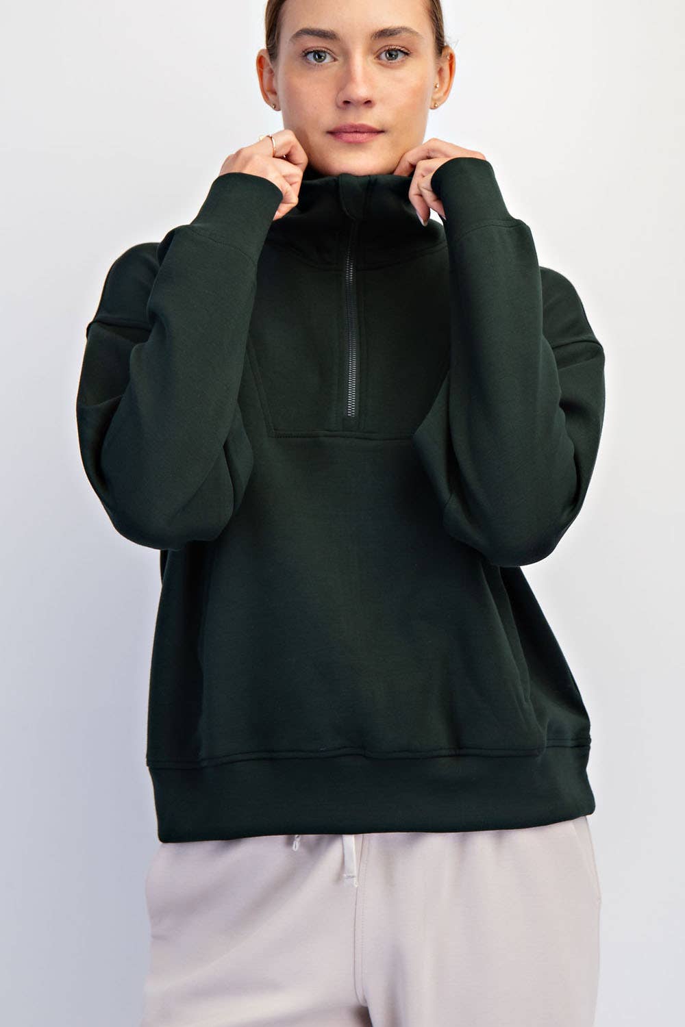 Rae Mode Scuba Quarter Zip Mock Neck Pullover - Regency Green