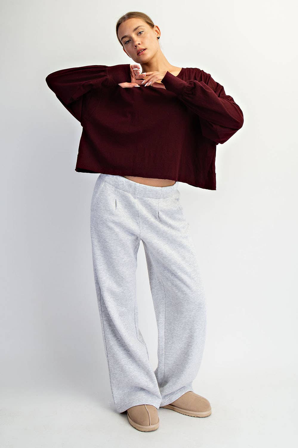 COTTON SLUB OPEN BACK TOP - Dark Cherry