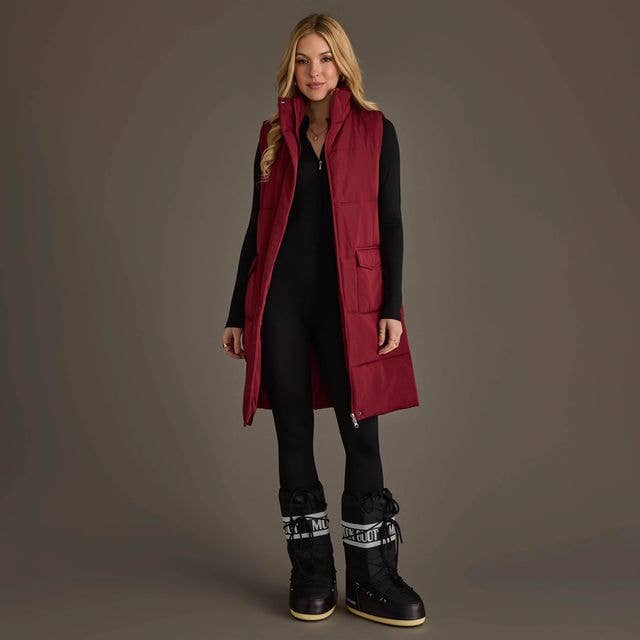 Panache Long Vest in Burgundy, front view