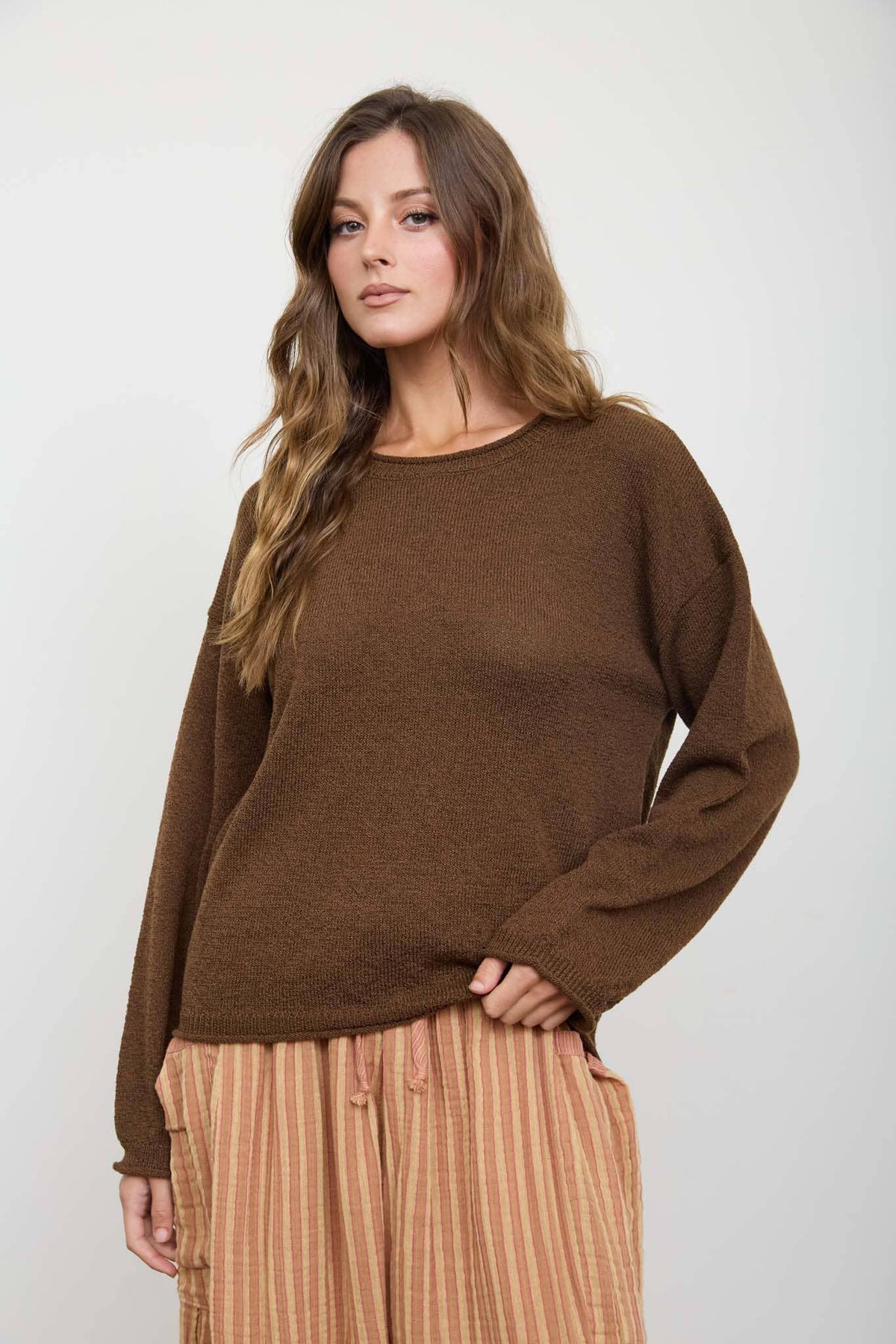 Blu Pepper Textured Raw Edge Sweater- Oatmeal