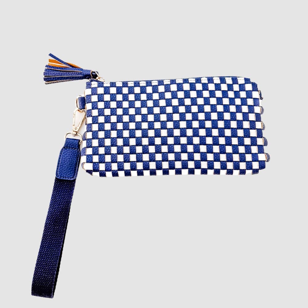 Emma Woven Clutch Wristlet: Black Checkered