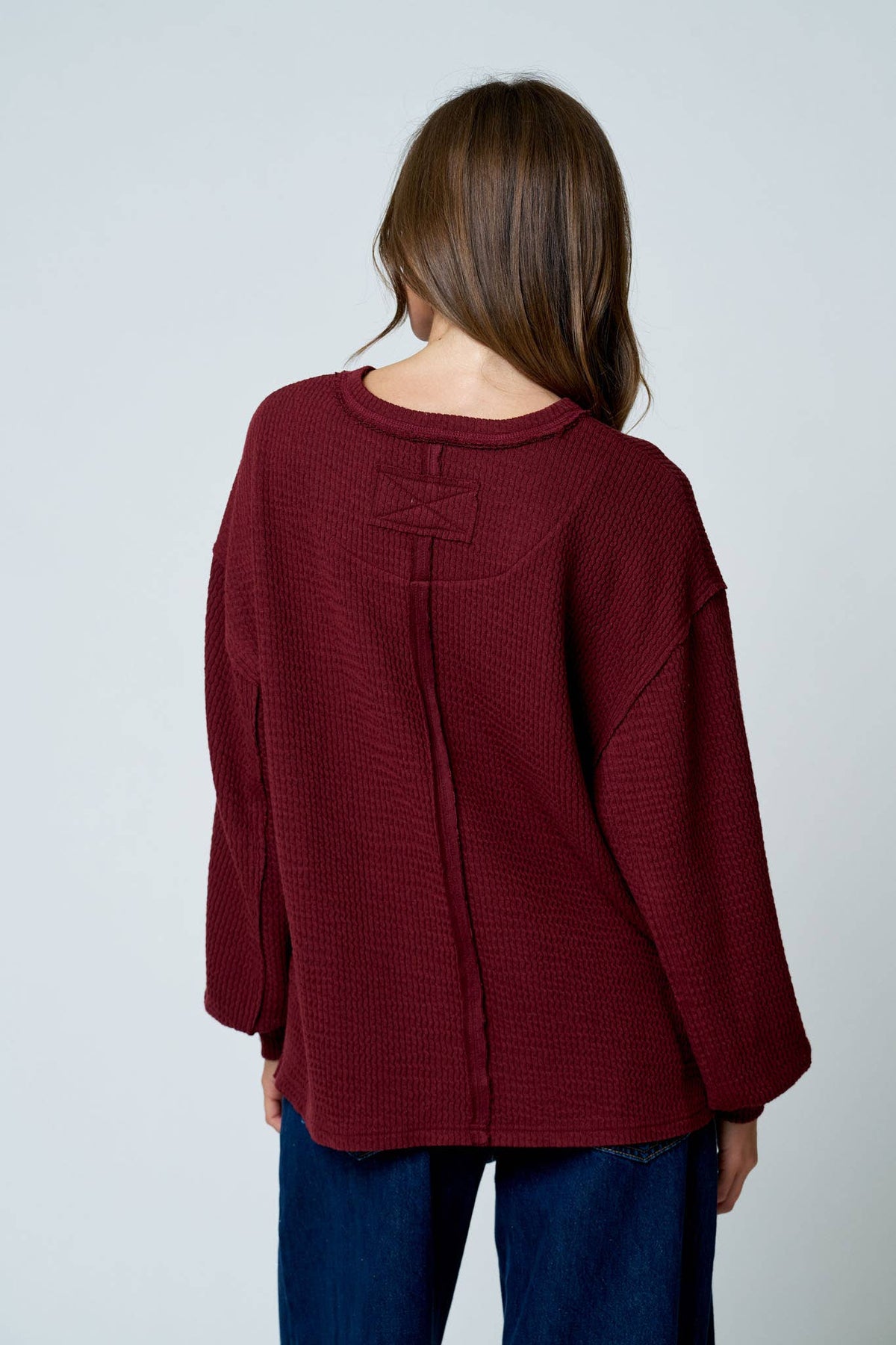 Blu Pepper Textured Exposed Seam Top-Natural