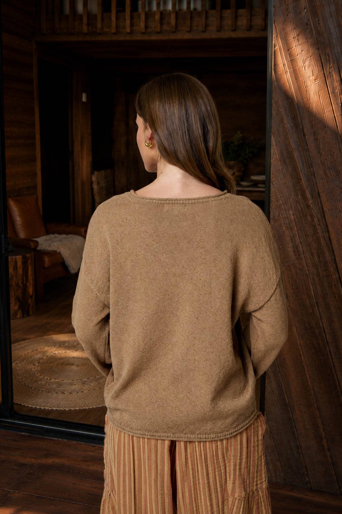 Blu Pepper Textured Raw Edge Long Sleeve Knit Sweater - Oatmeal additional view