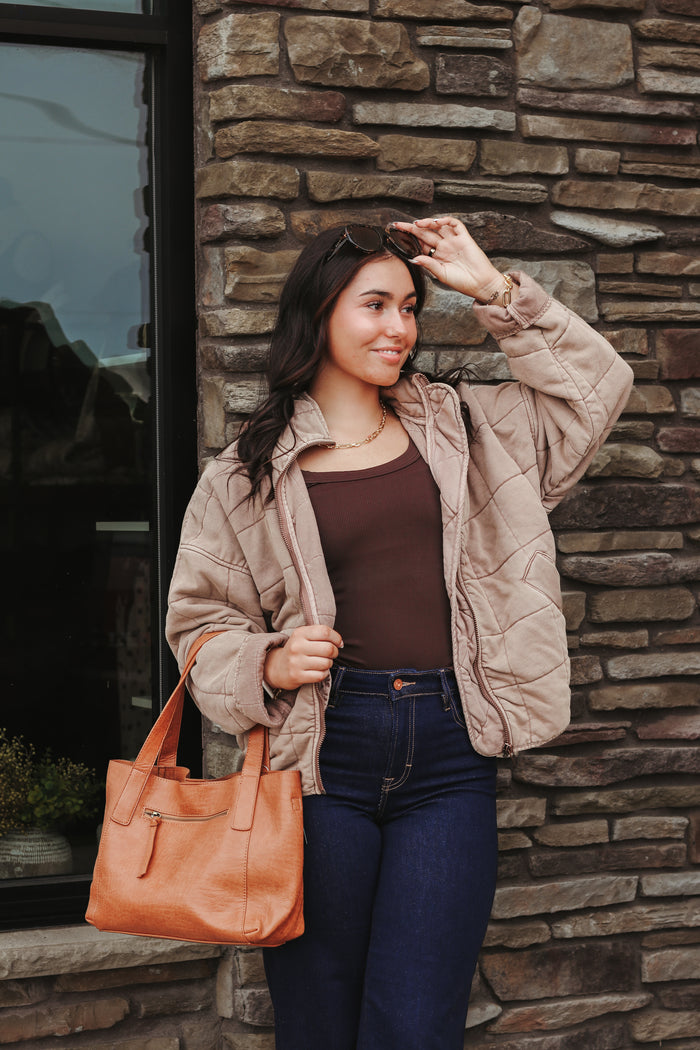 By Together It's All Good quilted jacket in Rose Taupe, view 1