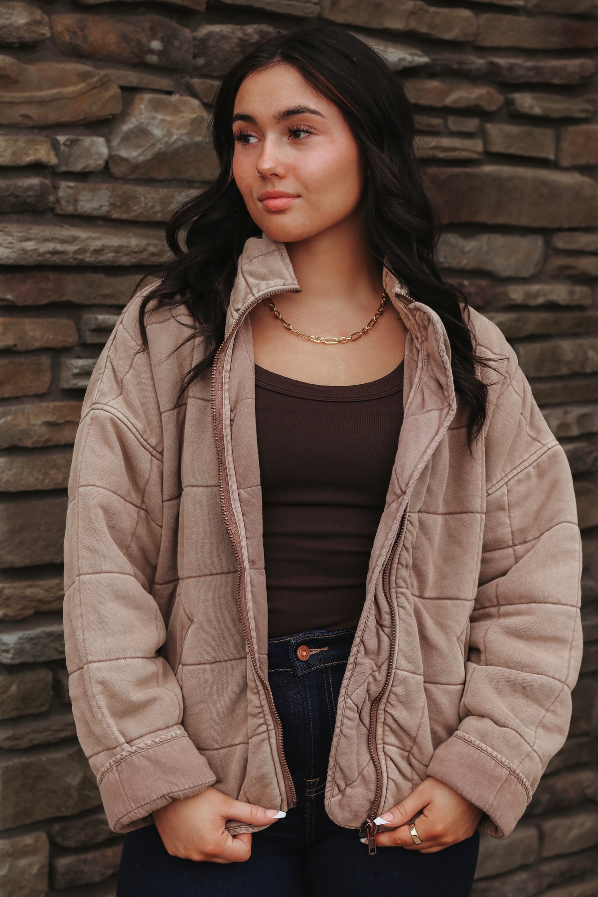 By Together It's All Good quilted jacket in Rose Taupe, view 2