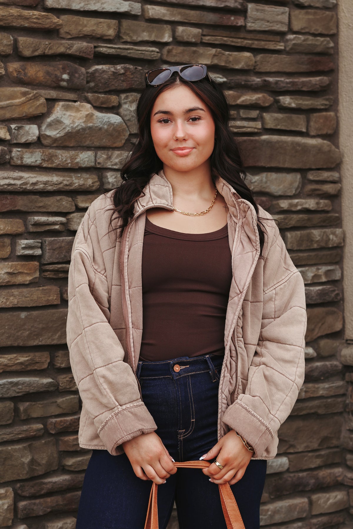 By Together It's All Good quilted jacket in Rose Taupe, view 3