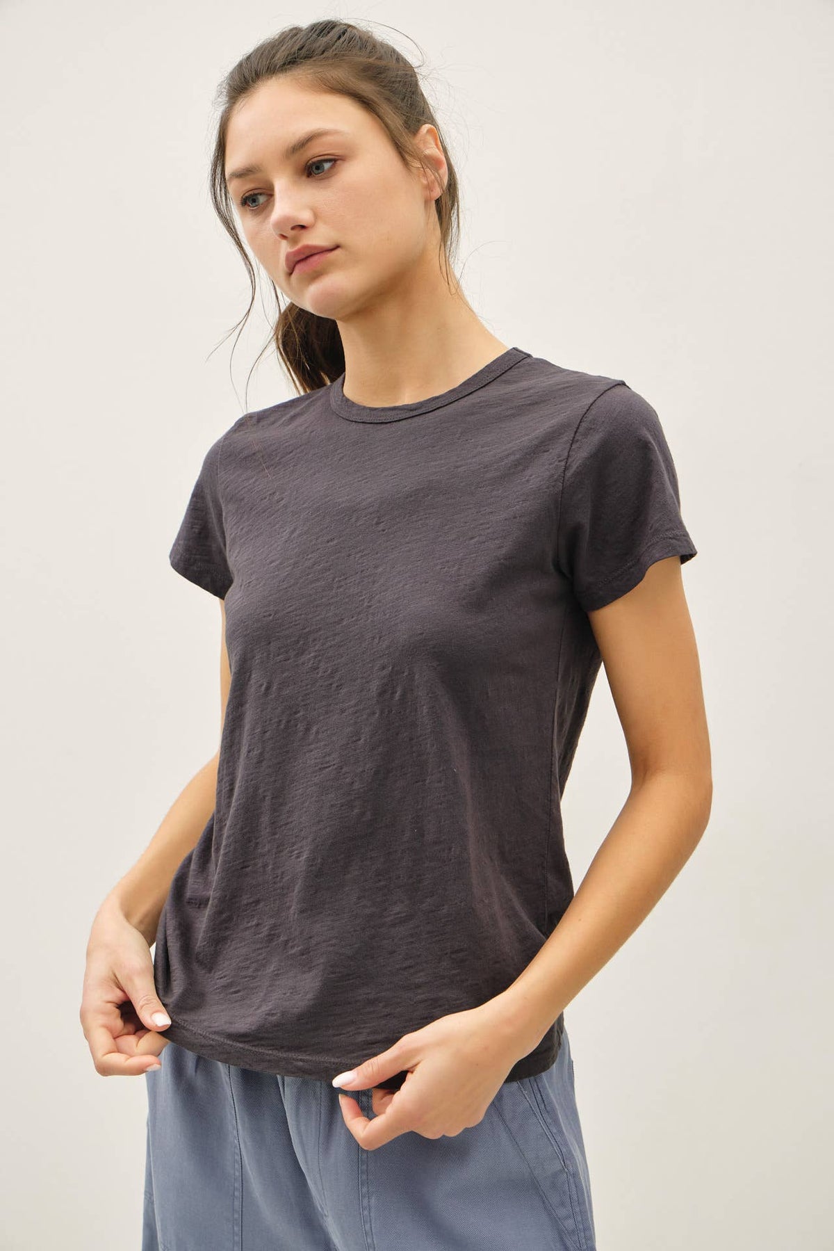 Garment Dyed Cotton Slub Top - Black