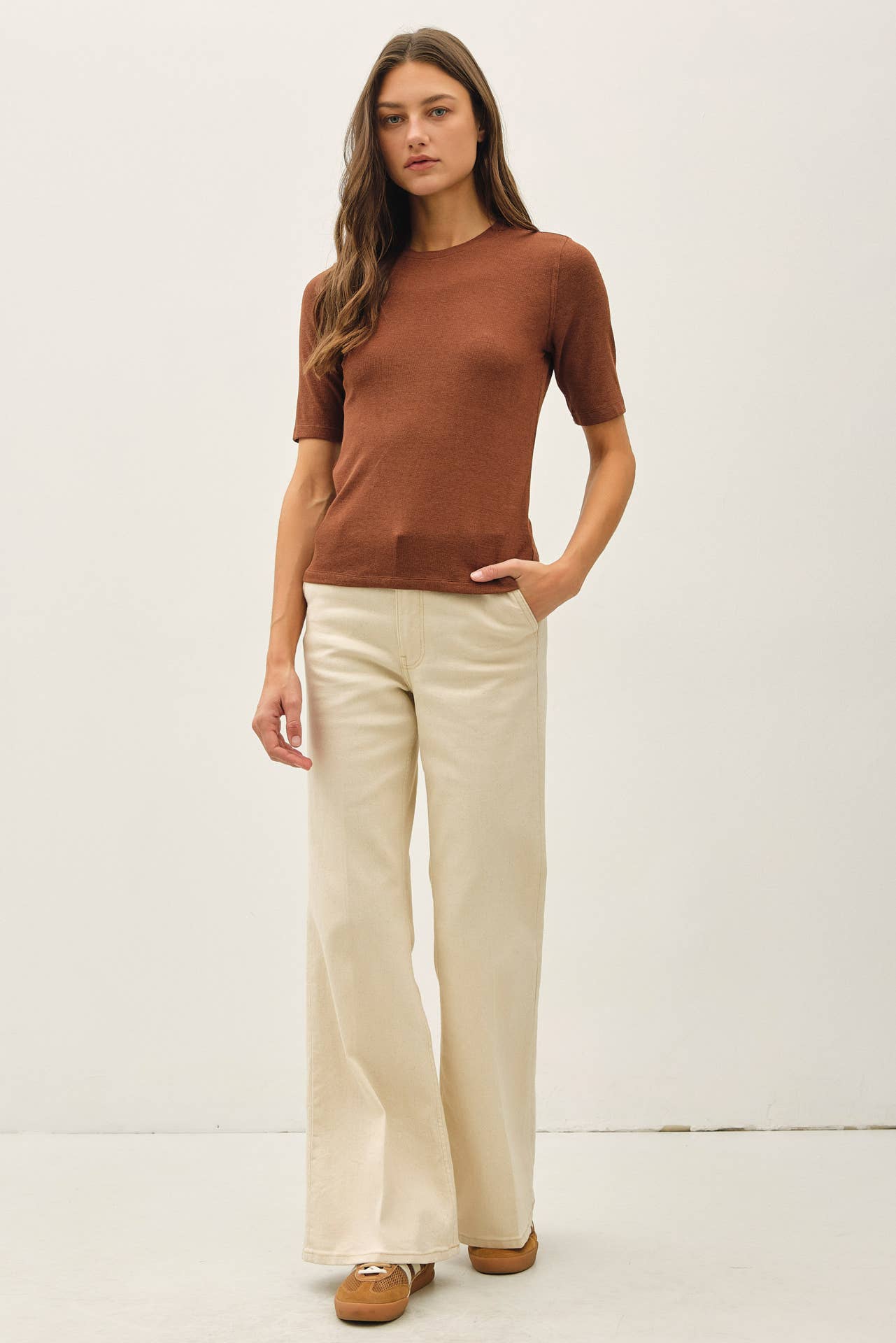 Modal Ribbed Crewneck-Rust
