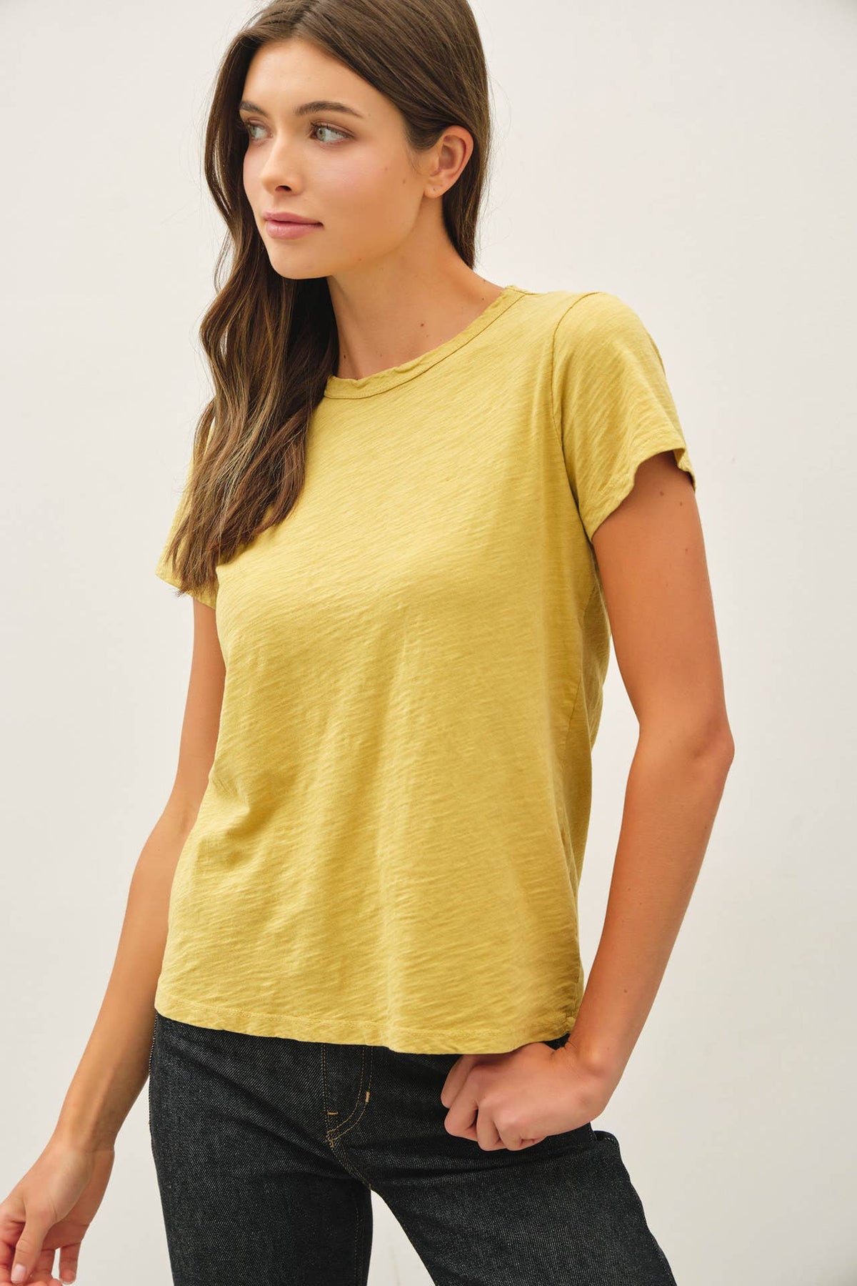 Garment Dyed Cotton Slub Top-Mustard