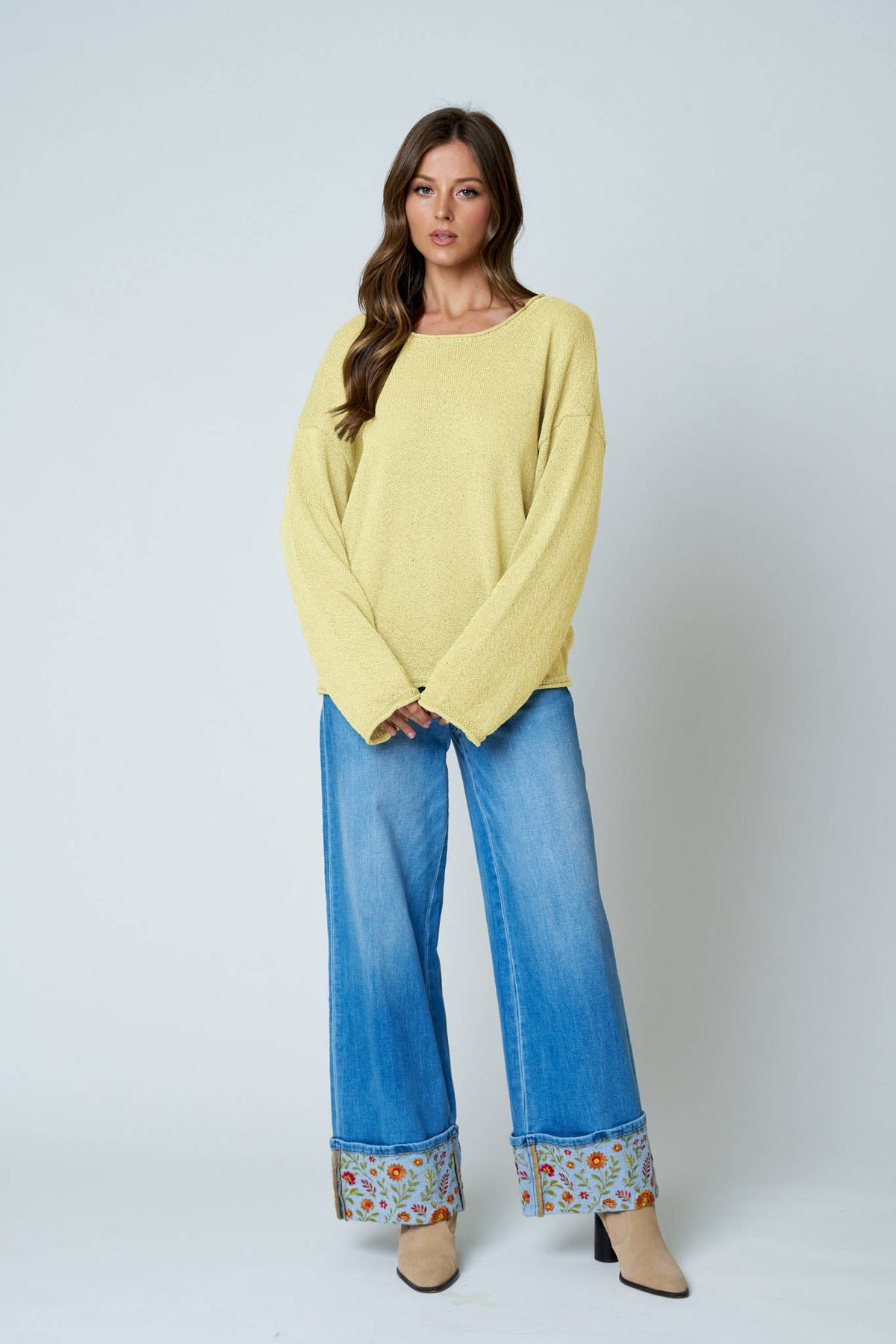Blu Pepper Textured Raw Edge Sweater- Mocha
