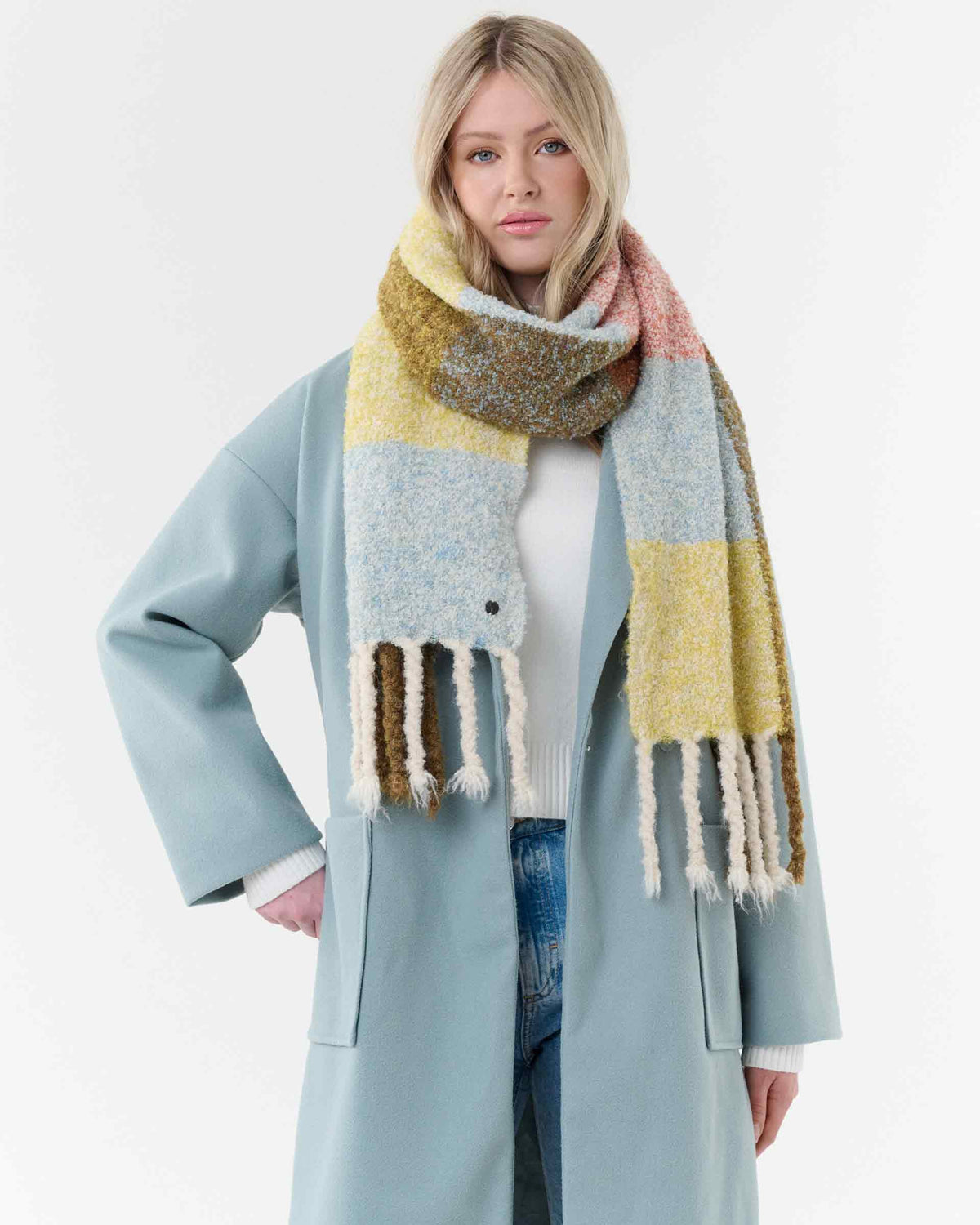 Boucle Colorblock Scarf: Safari green