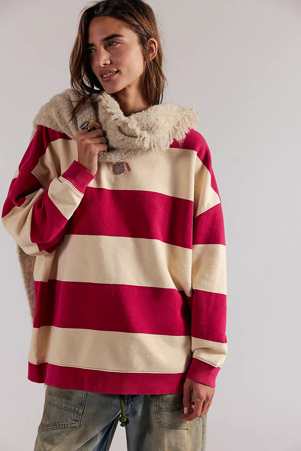 Free People Classic Stripe Crew in Cherry Combo - front view