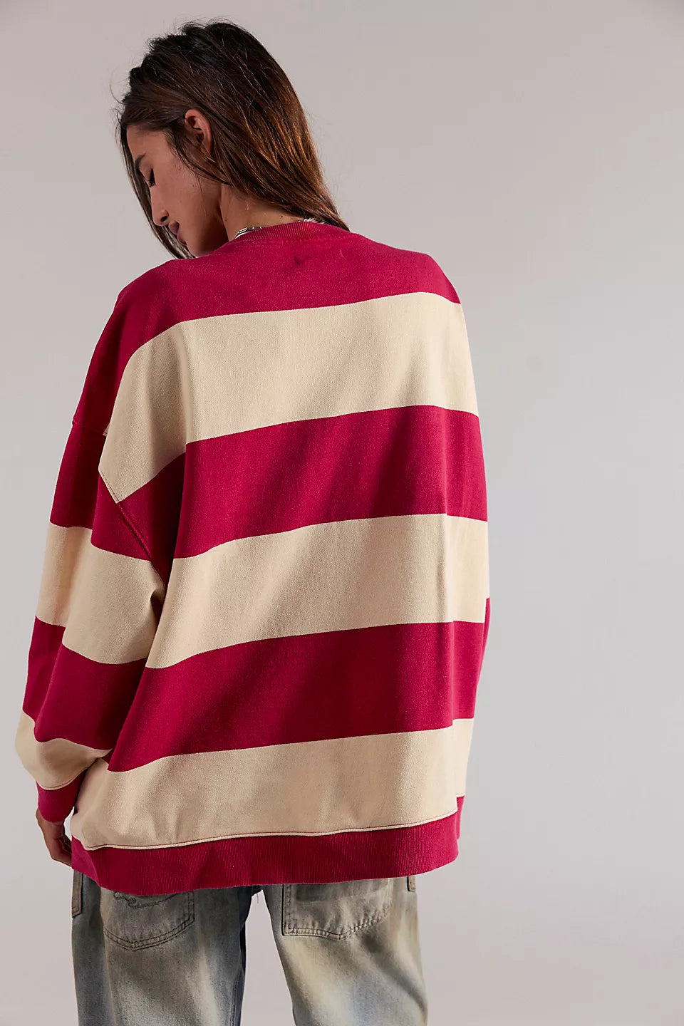Free People Classic Stripe Crew in Cherry Combo - back view